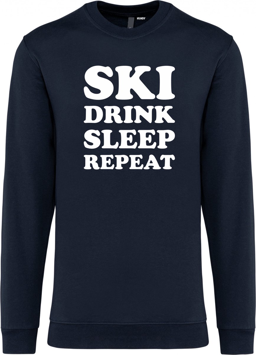 Sweater Ski Drink Sleep Repeat | Apres Ski Verkleedkleren | Ski Pully Heren | Foute Party Ski Trui | Navy | maat XL